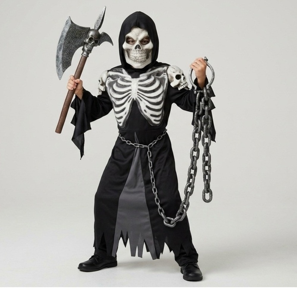 Crypt Keeper Costume Child 4 Piece Halloween Mask Hood Robe Chain Belt Boys Sz S